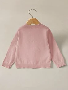 SHEIN 女童秋季/冬季黃色修身圓領針織開襟毛衣外套，基本款針織開襟衫，適合海邊度假、冷氣房、開學季、優雅聚會等場合，適合秋冬穿著 - 粉色 - 查看 5