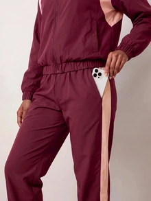Zivah Women's Long Sleeve Zip-Up Jacket And Pants Sports Set - Burgundy - View 6