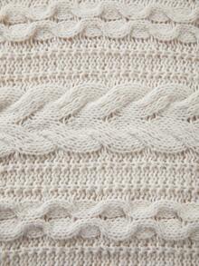 SHEIN This Off-White Turtleneck Poncho Features Intricate Cable Knit Stitching All Over. Loose Relaxed Cut - Apricot - View 8