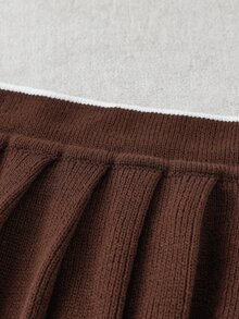 GlowEve CURVE Plus Size Women's Knit Dress Set, Solid Color Round Neck Colorblock Seahorse Design, Minimalist Elegant Casual Autumn Winter Office Graduation Brown - Coffee Brown - View 8