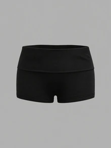 SHEIN BASICS 女款素色摺腰休閒內搭短褲 - 彩色 - 查看 3