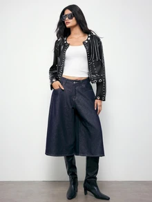 Maija Leather Jacket, Autumn/Winter, Long Sleeve, Flap Pocket, Metal Snap Button - Brown - View 2