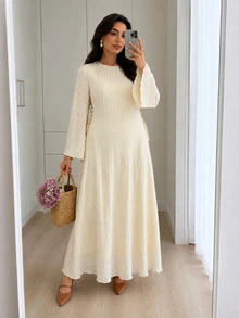 Solavon Plus Size Women Solid Color Casual Party Dress - Apricot - View 6