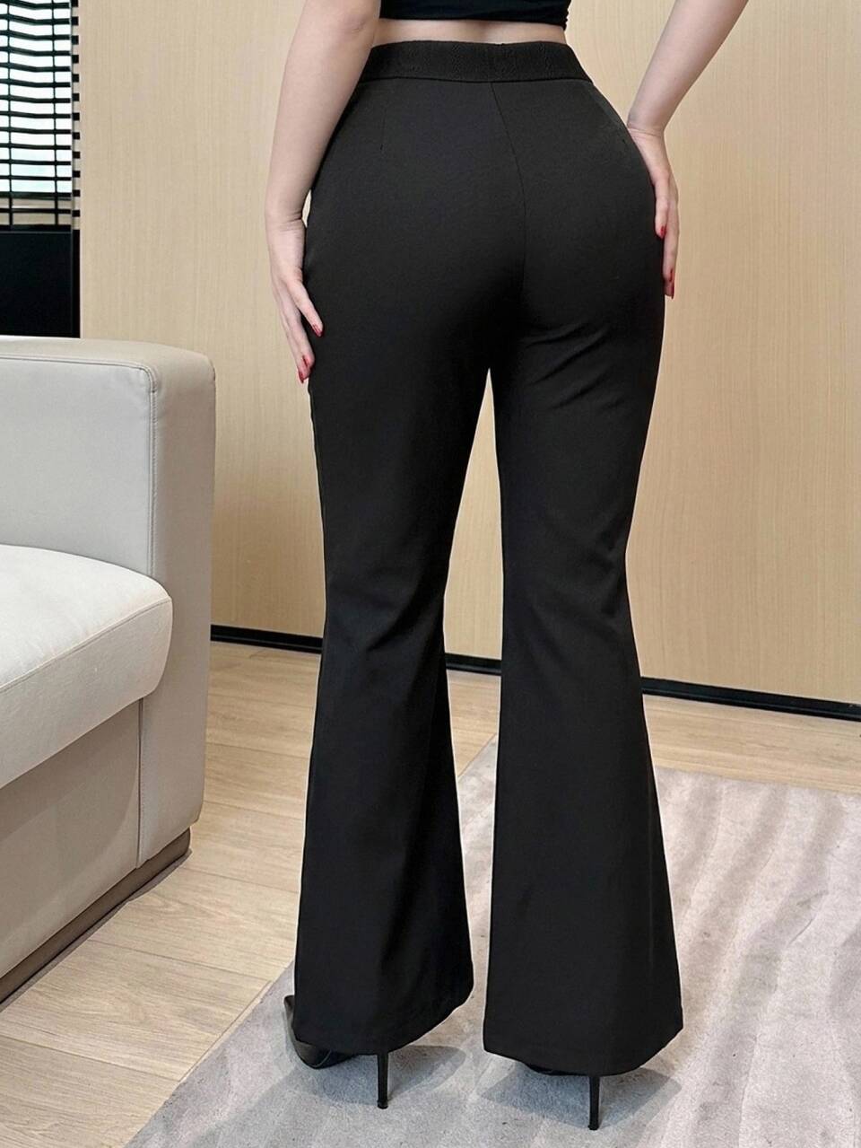Dazy Plus Elegant Office Wear Fitted Lace Patchwork Flared Pants Fall