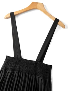 SHEIN Franclia Women's Solid Color Pleated Button Strap Wide Leg Jumpsuit - Black - View 6