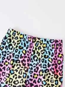SHEIN Tween Girl Fashionable Street Style Y2k 2000s Animal Leopard Print Flare Leggings Long Pants, Spring And Autumn, Dance Gymnastics Pink And Blue School - Multicolor - View 4