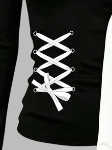 Teen Girls Fall Waist Strap Graphic Fitted Long Sleeve T-Shirt 2 Pcs, Casual Autumn Fall Tops - Multicolor - View 3
