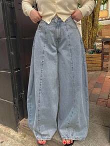 Dazy Plus Plus Size Women's Casual Versatile Everyday Denim Wide Leg Pants With Pockets - Light Wash - View 4