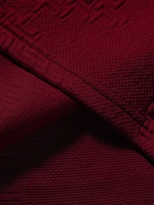 Manfinity Homme Men's Knitted Jacquard Solid Color Textured Collar And Cuffs Ribbed T-Shirt - Burgundy - View 6