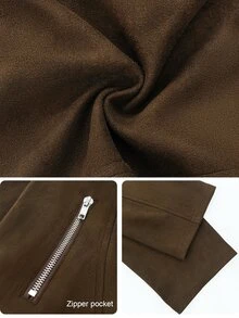 Velvienne Versatile Premium Metal Zipper Plus Size Women's Motorcycle Jacket - Brown - View 7