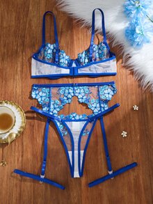 SHEIN 女款性感內衣 藍色 4件套 - 藍色 - 查看 2