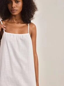 Ocili White Pure Cotton Short Slip Dress, Simple Comfortable Spaghetti Strap Women's Loungewear Dress - White - View 6