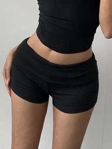 SHEIN BASICS 女款素色摺腰休閒內搭短褲 - 彩色 - 查看 5