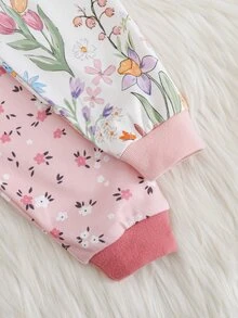 Cozy Pixies 4件裝女嬰休閒日常舒適碎花對比色圓領套頭睡衣上衣與長褲2件套，2套 - 粉色 - 查看 3