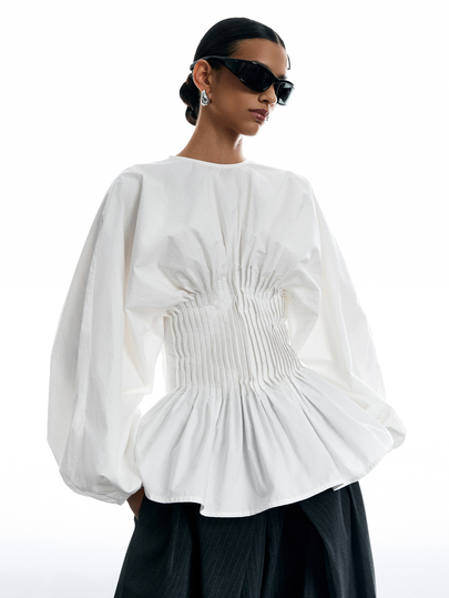 LYSMO Women's Fashion Commuter Pleated Cinched Waist Back Blouse