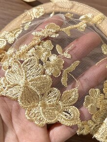 SHEIN 女款天藍色刺繡綁帶內衣套裝 2件組 - 金色 - 查看 5