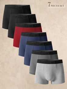 EverLounge 7pcs Men's Letter Print Colorblock Casual Daily Boxer Briefs - Multicolor - View 1