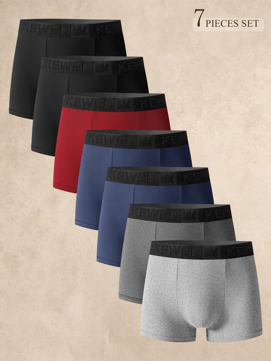 EverLounge 7pcs Men's Letter Print Colorblock Casual Daily Boxer Briefs - Multicolor - View 1
