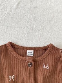 SHEIN Playful Pals 女嬰 2 件套洋裝套裝 秋冬格紋長袖復古甜美米色卡其印花洋裝褲裝襯衫 - 棕色 - 查看 6
