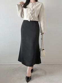 FRIFUL Women's Sweet Bow Decor Long Sleeve Overcoat Fall - White - View 7