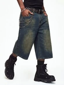Manfinity EMRG Men's Casual Denim Shorts With Pockets For Daily Wear - Dark Wash - View 3