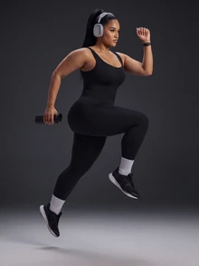 Powerista Plus Size Women's Back Cut-Out Racer Back Shaping Sports Jumpsuit Seamless Gym Running Grey Workout Fitness Breathable All Seasons - Black - View 4