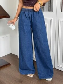 Rivivi Women's Elastic Waist Casual Daily Denim Jeans - Dark Wash - View 4