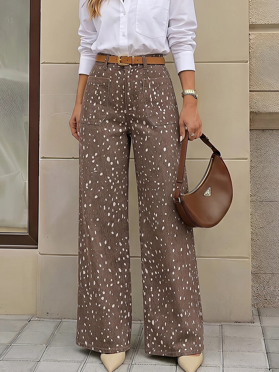 Selenza Plus Size Street Style Polka Dot Print Pocket Denim Jeans - Multicolor - View 1