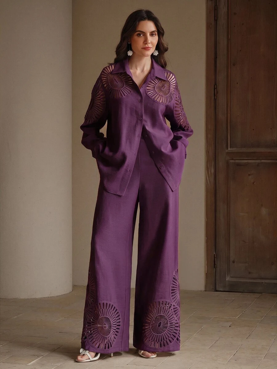 Anewsta Women Two-Piece Outfits - Purple - View 1