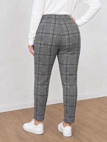Shapeblank 大尺碼女款格紋休閒百搭日常穿著長褲 - 黑色 - 查看 2