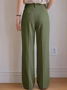 Dazy-Less Women's Solid Color Straight Leg Business Casual Regular Trousers - Army Green - View 2