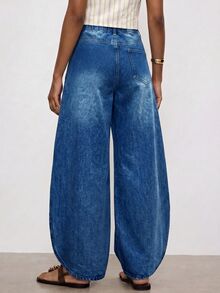 Maija Damen-Jeans mit Kordelzug-Bund, Taschen, weitem Bein und lockerer Passform, hellblau, lässig, für Herbst, Alltag und Reisen - Dunkle Waschung - Übersicht 2