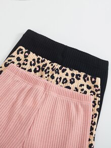 SHEIN Tween女孩長袖兩件套，3色可選：粉色、經典豹紋、純黑色；圓領長袖上衣配弧形下擺，搭配同款長褲。適合日常上學、拜訪親友，春秋穿著，可單穿或搭配外套層疊穿 - 彩色 - 查看 8