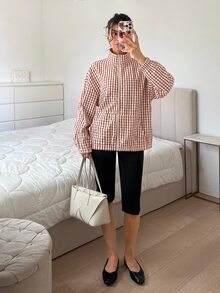 SHEIN EZwear 格紋編織女款休閒夾克 - 紅色 - 查看 4