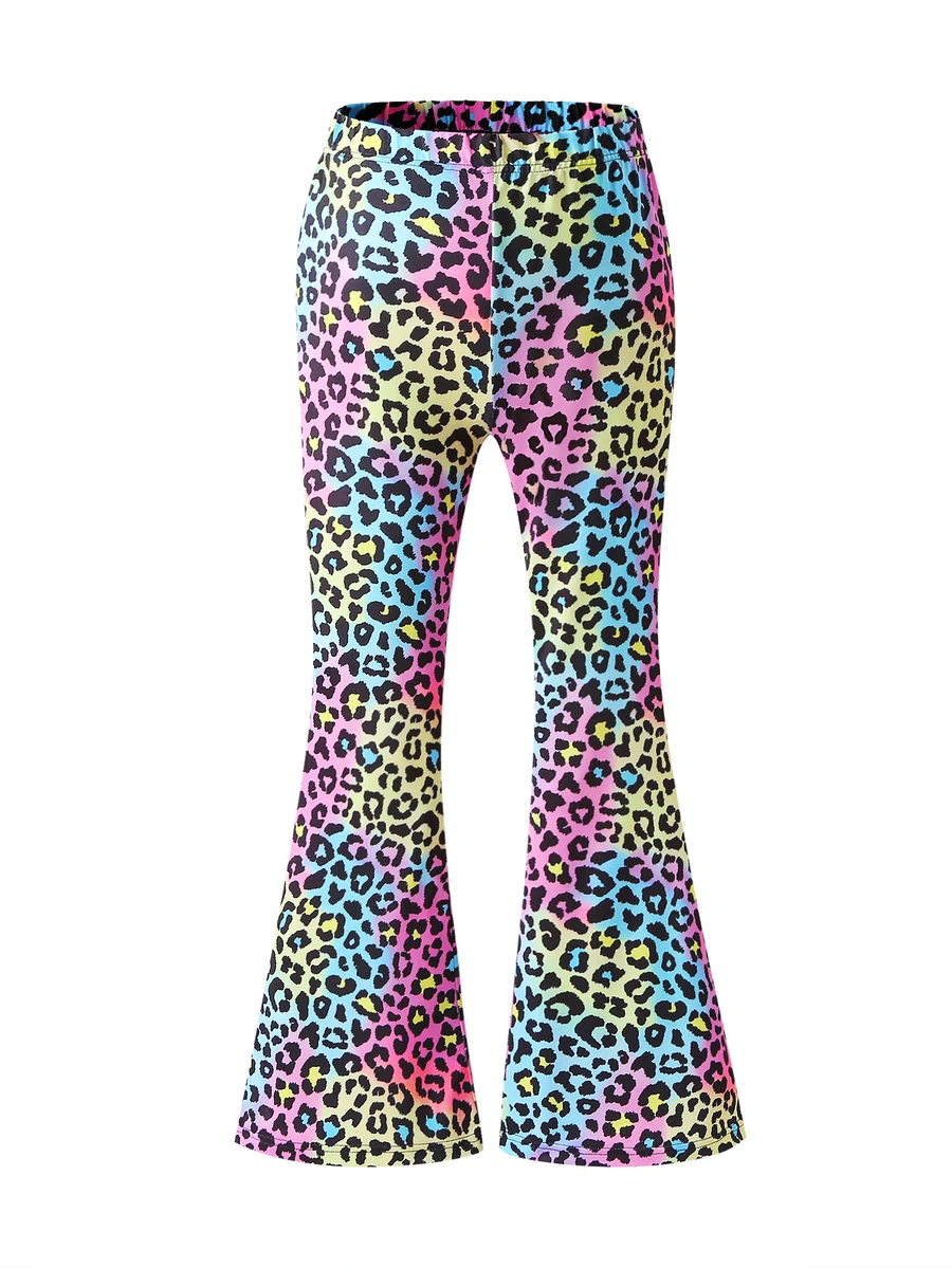 SHEIN Tween Girl Fashionable Street Style Y2k 2000s Animal Leopard Print Flare Leggings Long Pants, Spring And Autumn, Dance Gymnastics Pink And Blue School - Multicolor - View 1