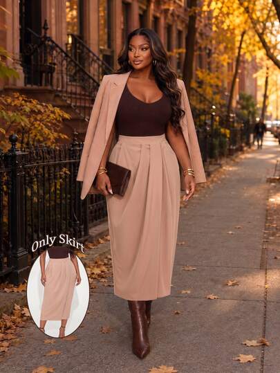 Poshavie Poshavie Plus Size Women's Relaxed Chic Skirt, Minimalist Premium Pleated Design