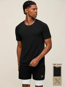 Men's Solid Color Breathable Short Sleeve Sports T-Shirt - Black - View 1