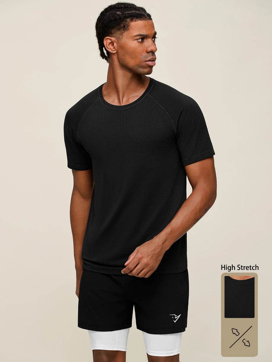 Men's Solid Color Breathable Short Sleeve Sports T-Shirt - Black - View 1