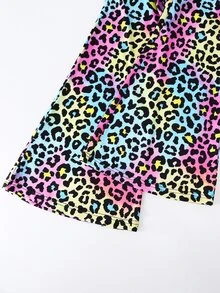 SHEIN Tween Girl Fashionable Street Style Y2k 2000s Animal Leopard Print Flare Leggings Long Pants, Spring And Autumn, Dance Gymnastics Pink And Blue School - Multicolor - View 3