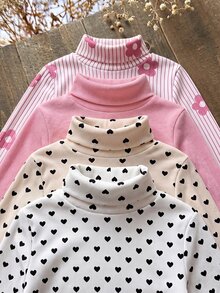 SHEIN 4pcs/Set Cute Versatile Knitted Polka Dot & Floral Pattern Long Sleeve Tops For Baby Girls - Pink - View 5