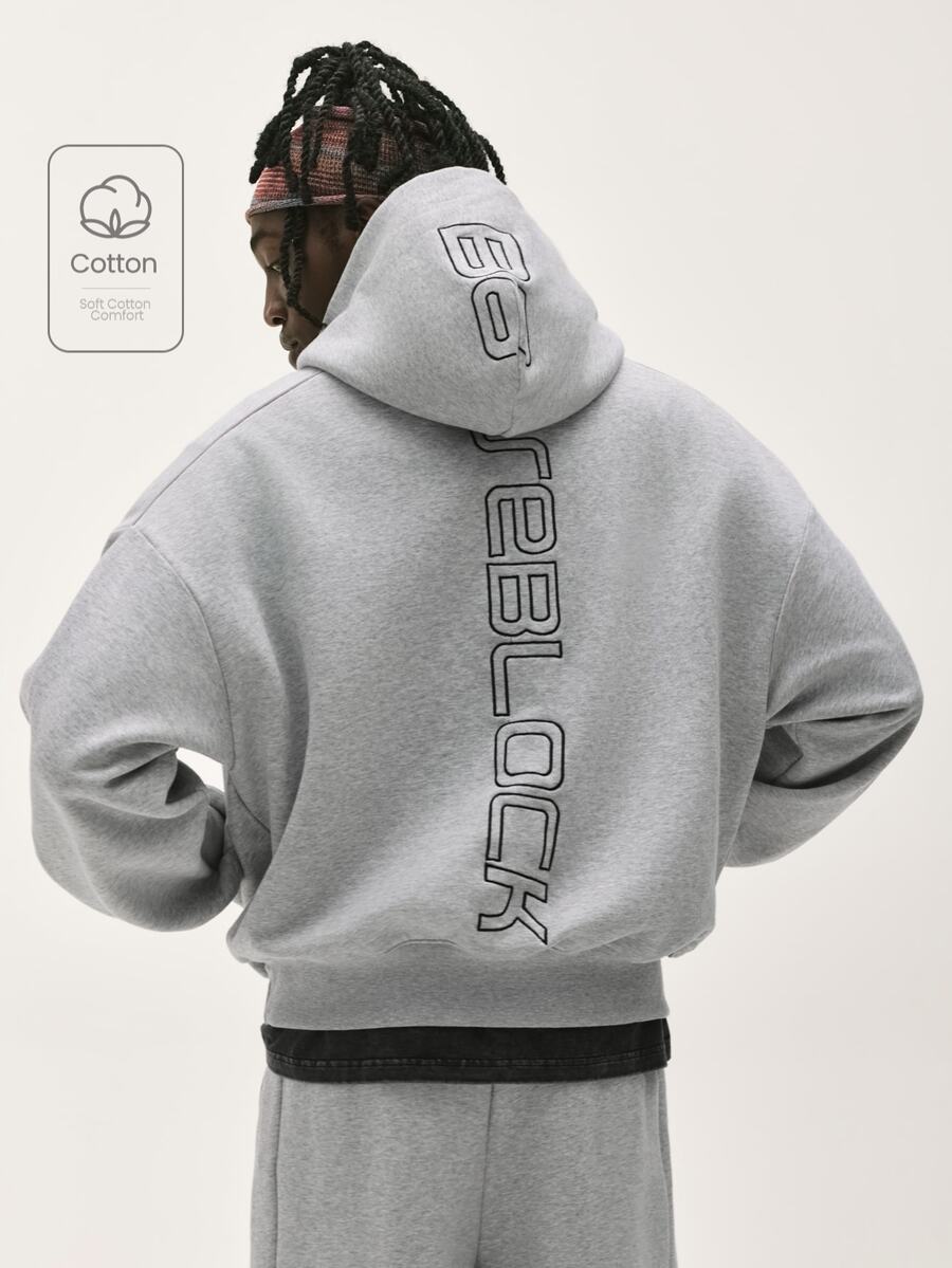 Baseblock Men's Cotton Streetwear Side Stripe Minimalist Hoodie, Back Graphic Large English Letter Sweatshirt, New Fall Looks - Grey - View 1