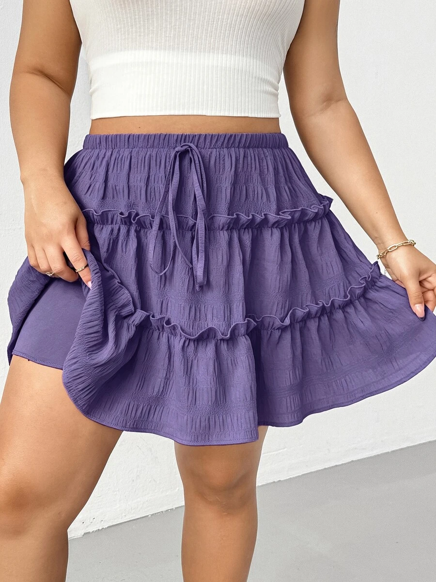 Shapeblank Plus Size Women's Solid Color Pleated Casual Versatile Daily Skort - Purple - View 1