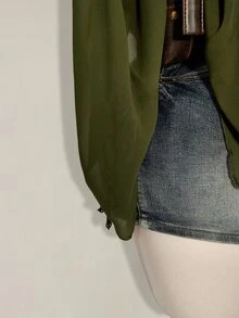SHEIN ICON 大尺碼雪紡外套與三角罩杯繫帶背心兩件套女裝 - 軍綠色 - 查看 10