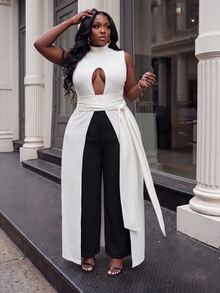 Slaydiva Áo len dệt kim cut-out phong cách đường phố gợi cảm size lớn cho mùa thu - trắng - Xem 7