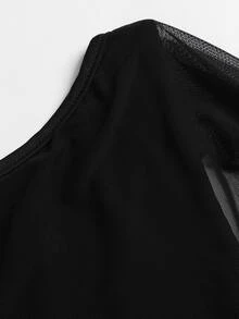 Sweetra Women's Mesh Patchwork Square Neck Deep V-Back, Multi-Way Wear, Casual Sexy, 2 In 1 T-Shirt - Black - View 5