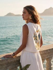 CAJUNI Tank Top Elegan dengan Motif Bunga Toucan Tropis - MultiWarna - View 5