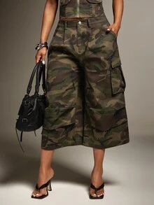Denimoi Celana Camo Pendek, Celana Kargo Oversized, Celana Pendek Jeans Modis, Streetwear, Fesyen Musim Gugur, Gaya Gadis Keren - MultiWarna - View 3