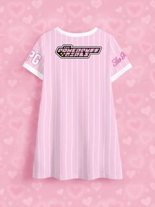 THE POWERPUFF GIRLS X SHEIN Young Girl Letter Stripe Print Round Neck Short Sleeve T-Shirt - White - View 7