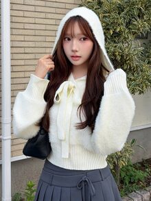 FRIFUL Women's Solid Color Casual Versatile Daily Wear Hooded Sweater Fall - Beige - View 4