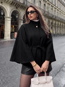Firerie Plus Size Fashion Streetwear Button-Up Wool Jacket - Black - View 2